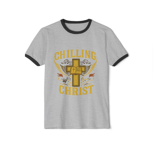 Chilling Christ Unisex Cotton Ringer T-Shirt, Faith Shirt, Christian Tee, Casual Cross Top, Inspirational Gift, Summer Style