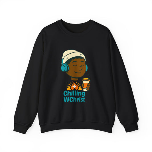 Chilling WChrist Crewneck Sweatshirt - Cozy Unisex Pullover, Holiday Gift, Sweatshirt for Christmas, Relaxed Casual Wear, Fun Winter Apparel
