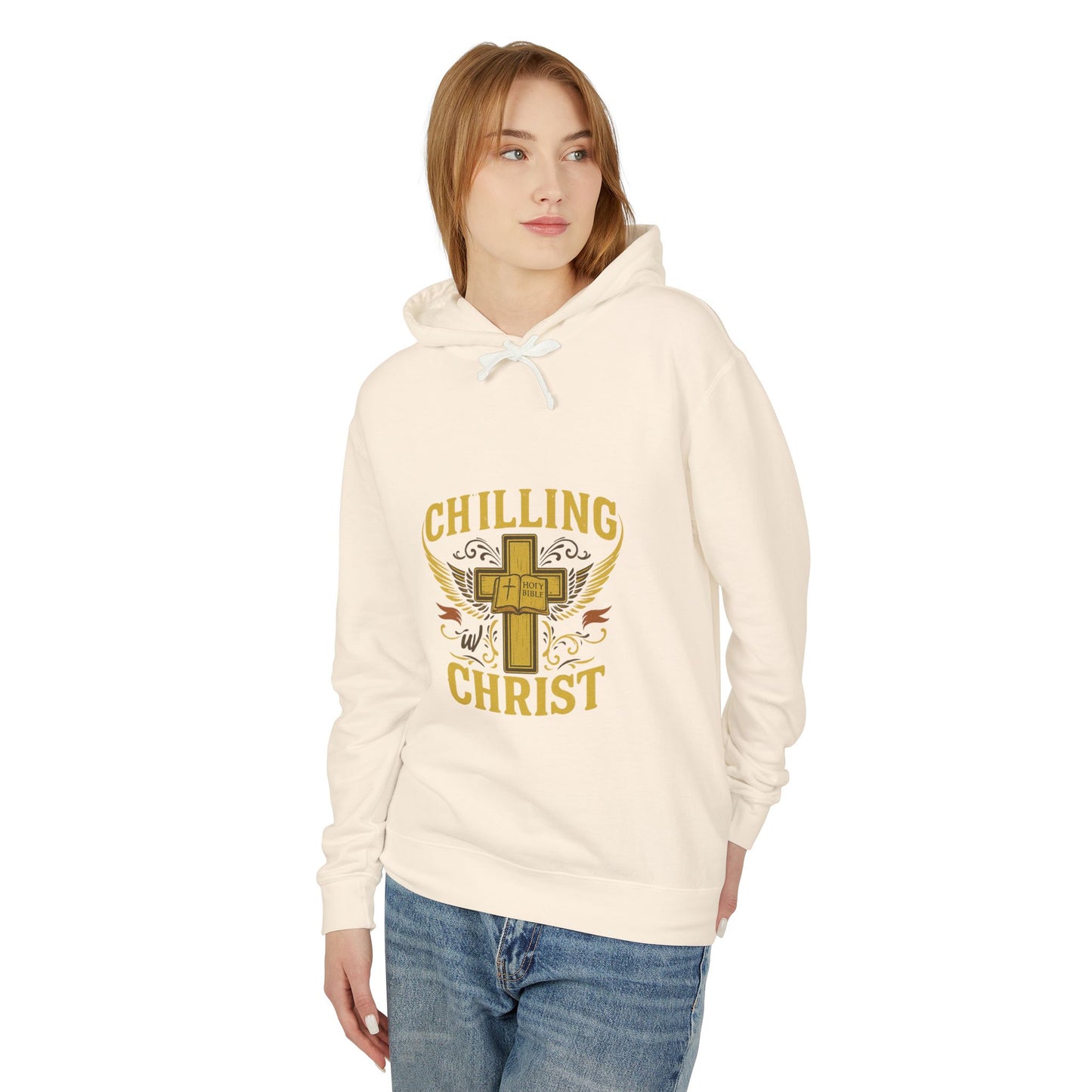 Chilling Christ Hooded Sweatshirt, Unisex Lightweight Hoodie, Christian Apparel, Faith-Based Gift, Casual Religious Wear