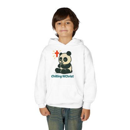 Youth Hoodie, Chilling WChrist Panda Sweatshirt, Cute Christian Gift, Kids Hooded Sweatshirt, Easter Outfit, Faith-Based Apparel