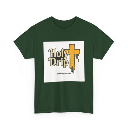Holy Drip Unisex Heavy Cotton Tee, Funny Graphic Shirt, Christian Humor Gift, Trendy Casual Wear, Unique Religious Tee