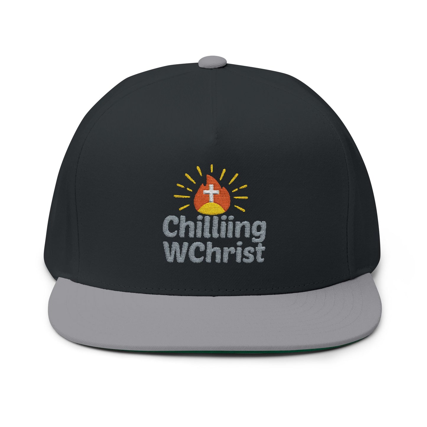 Embroidered Flat Bill Cap - 'Chilling WChrist' - Stylish Gift for Faith, Summer Festivals, Casual Wear, Outdoor Events, Everyday Fashion