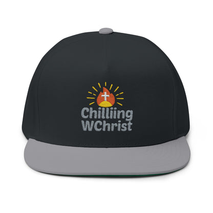 Embroidered Flat Bill Cap - 'Chilling WChrist' - Stylish Gift for Faith, Summer Festivals, Casual Wear, Outdoor Events, Everyday Fashion