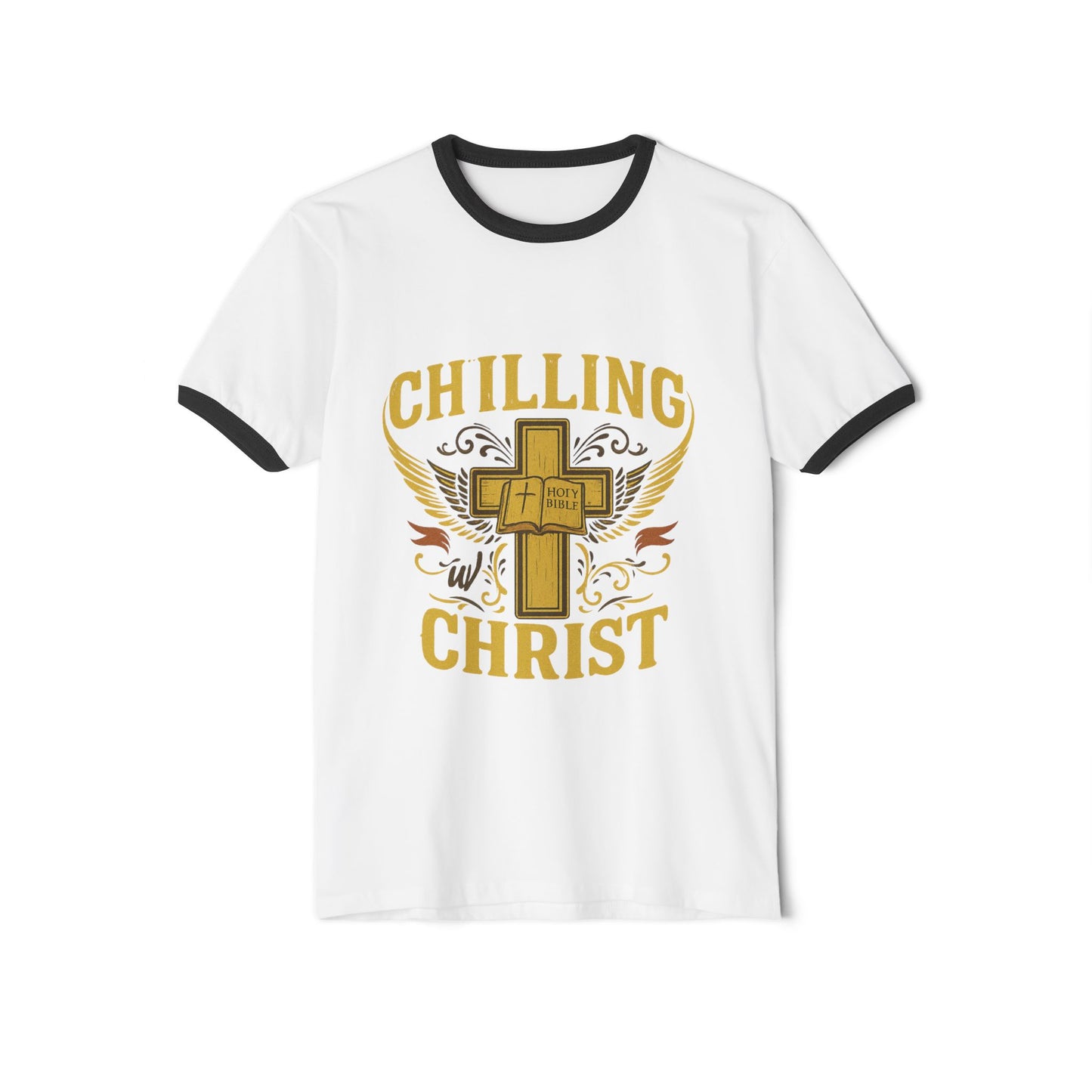Chilling Christ Unisex Cotton Ringer T-Shirt, Faith Shirt, Christian Tee, Casual Cross Top, Inspirational Gift, Summer Style