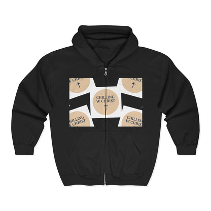 Chilling with Christ Full Zip Hoodie - Faith-Based. Comfortable Apparel for Every Day, Christian Faithwear, Gift Idea, Cozy Sweatshirt.
