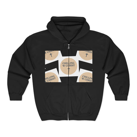 Chilling with Christ Full Zip Hoodie - Faith-Based. Comfortable Apparel for Every Day, Christian Faithwear, Gift Idea, Cozy Sweatshirt.