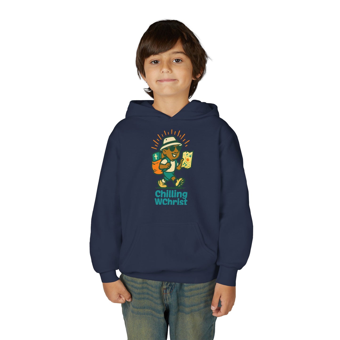 Chilling WChrist Youth Hooded Sweatshirt - Perfect for Christmas, Cozy Vibes, Gift for Kids, Festive Wear, Fun Casual Style