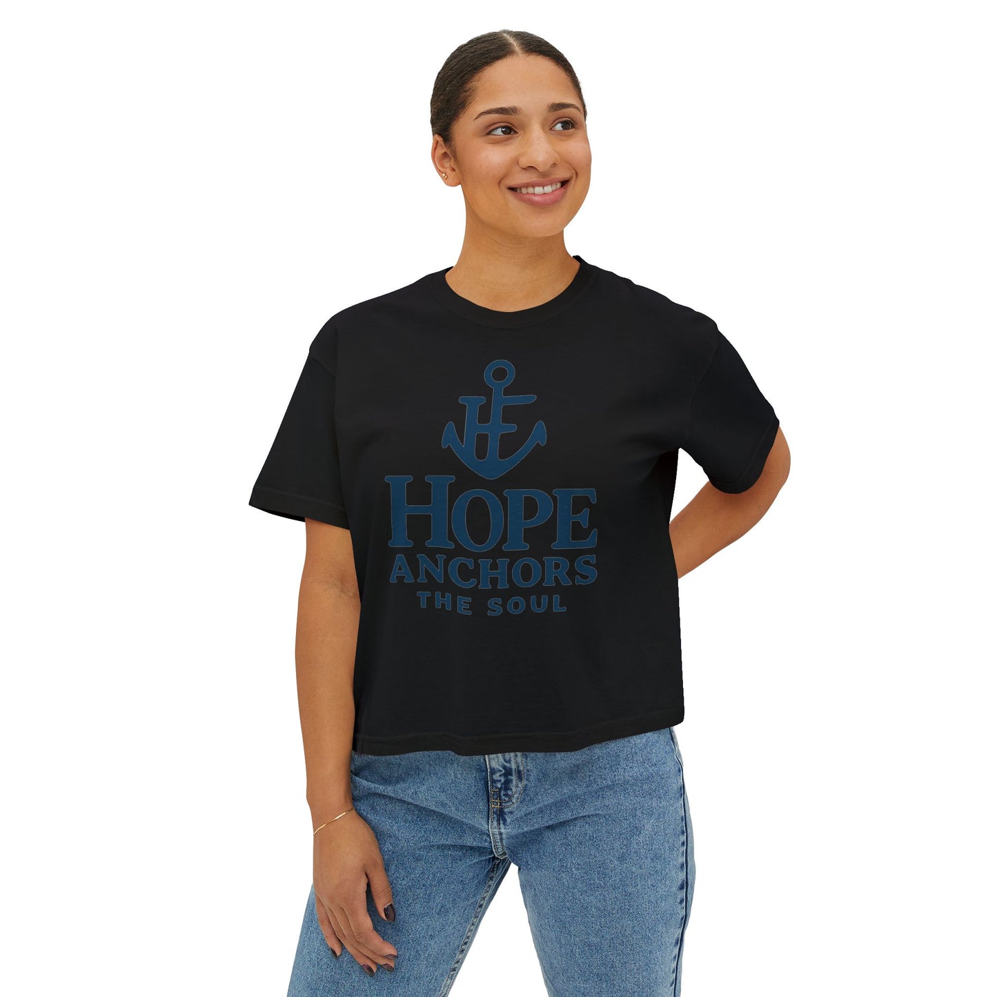 Hope Anchors the Soul Women's Boxy Tee, Casual Comfort Wear, Inspirational Fashion, Gift for Her, Summer Tee