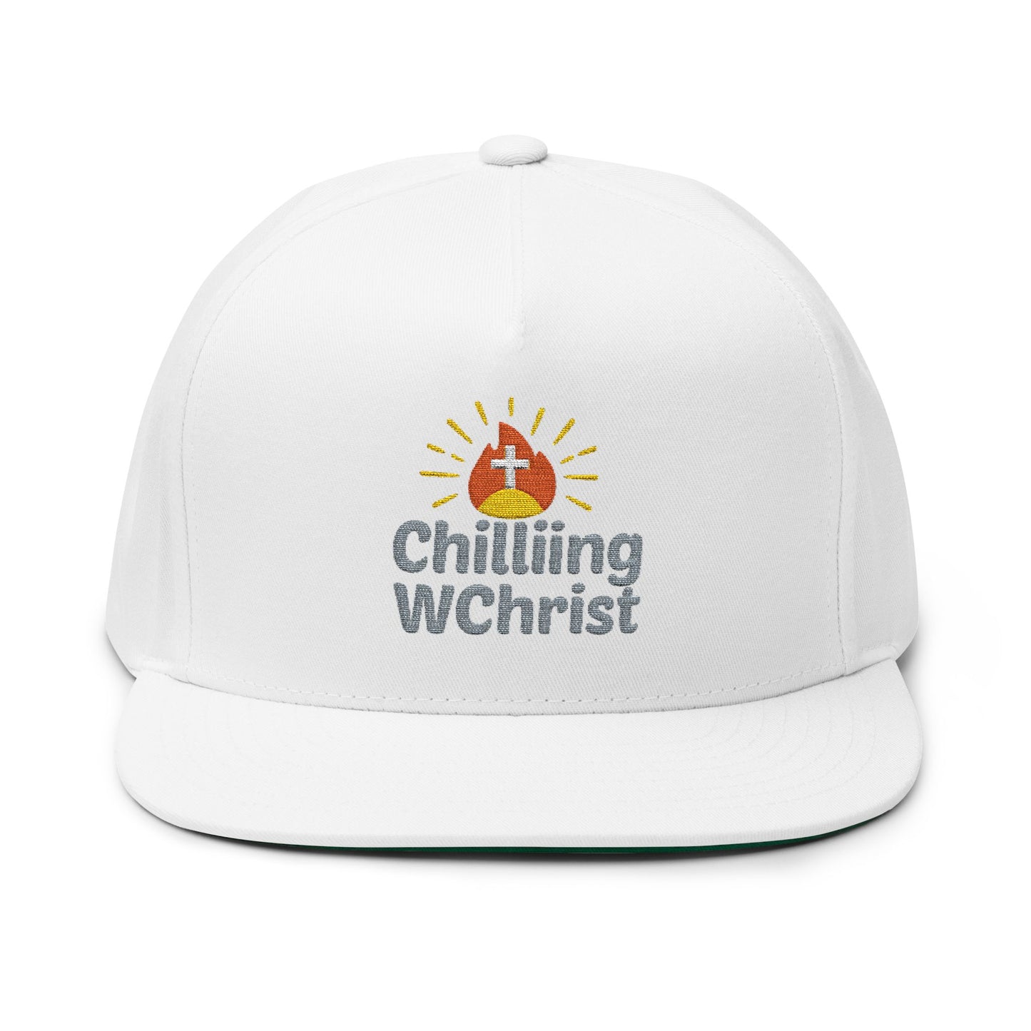 Embroidered Flat Bill Cap - 'Chilling WChrist' - Stylish Gift for Faith, Summer Festivals, Casual Wear, Outdoor Events, Everyday Fashion