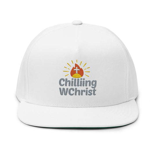 Embroidered Flat Bill Cap - 'Chilling WChrist' - Stylish Gift for Faith, Summer Festivals, Casual Wear, Outdoor Events, Everyday Fashion