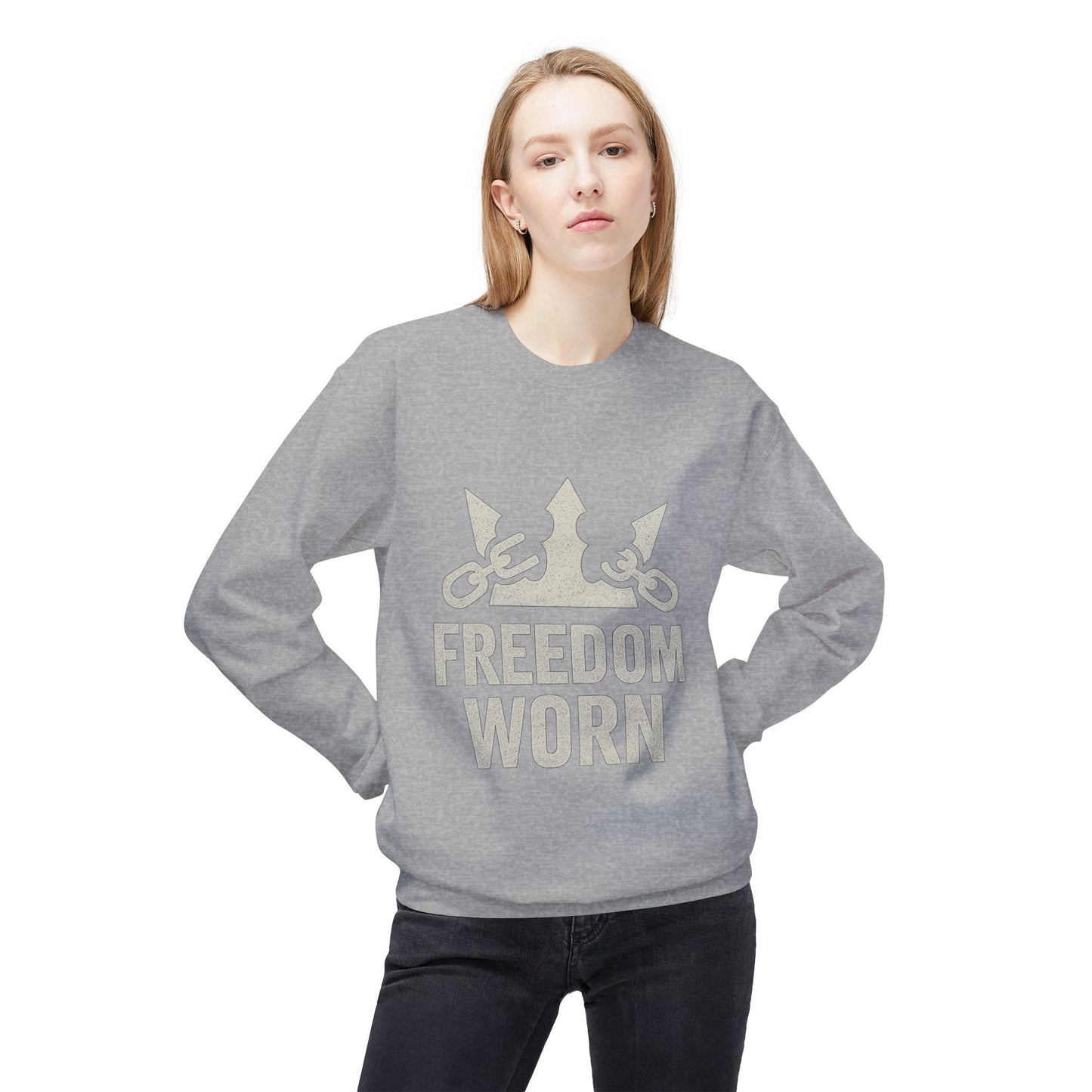 Freedom Worn Crewneck Sweatshirt - Cozy Unisex Fleece, Perfect for Casual Wear, Gift Ideas, Birthdays, Freedom Celebrations, [...]