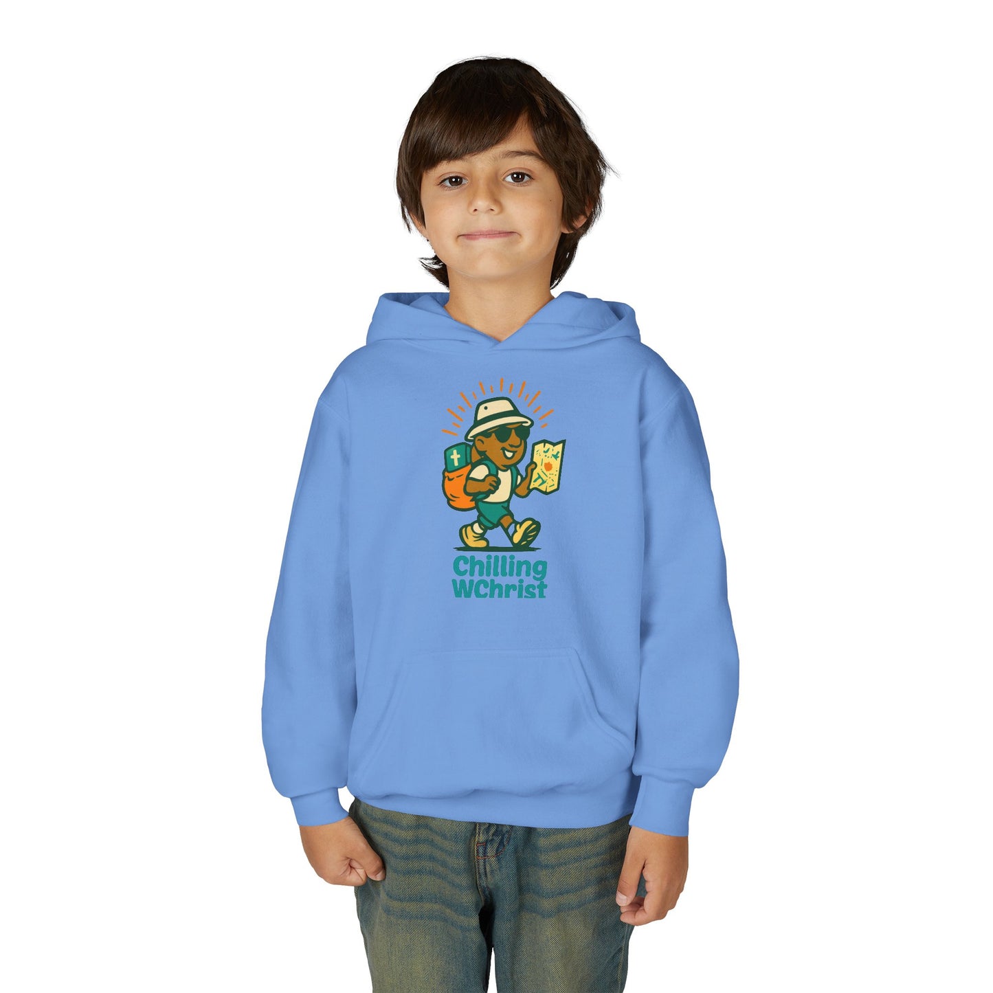 Chilling WChrist Youth Hooded Sweatshirt - Perfect for Christmas, Cozy Vibes, Gift for Kids, Festive Wear, Fun Casual Style