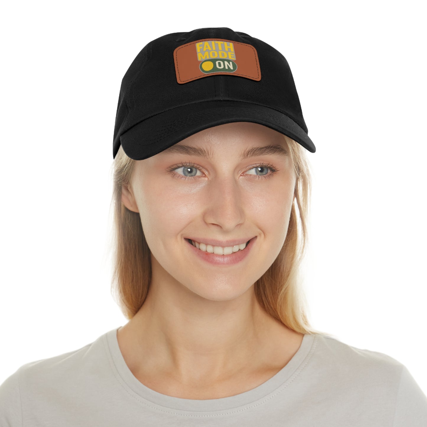 Faith Mode Dad Hat with Leather Patch, Casual Cap for Daily Wear, Affirmation Hat, Gift for Believers, Outdoor Fashion