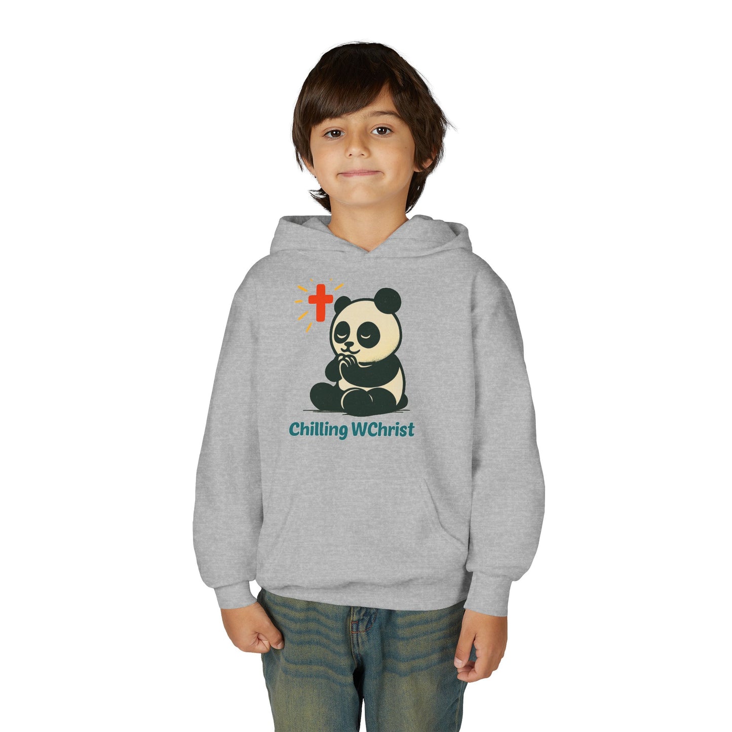 Youth Hoodie, Chilling WChrist Panda Sweatshirt, Cute Christian Gift, Kids Hooded Sweatshirt, Easter Outfit, Faith-Based Apparel