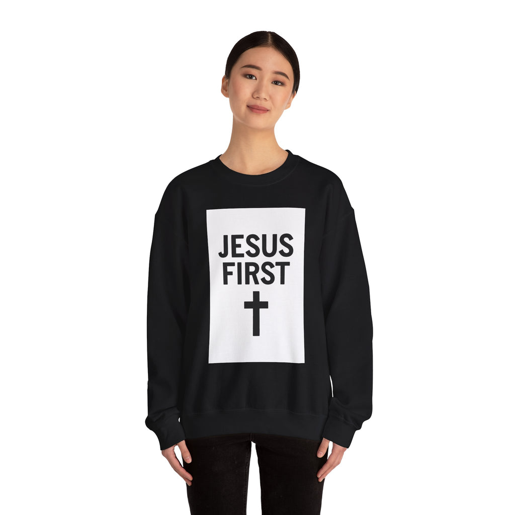 Faith-Inspired Unisex Crewneck Sweatshirt - Jesus First Graphic Top, Inspirational Gift, Christian Apparel, Everyday Wear, Cozy Outfit