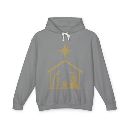 Nativity Scene Hoodie — Gold Minimalist Christmas Manger Sweatshirt