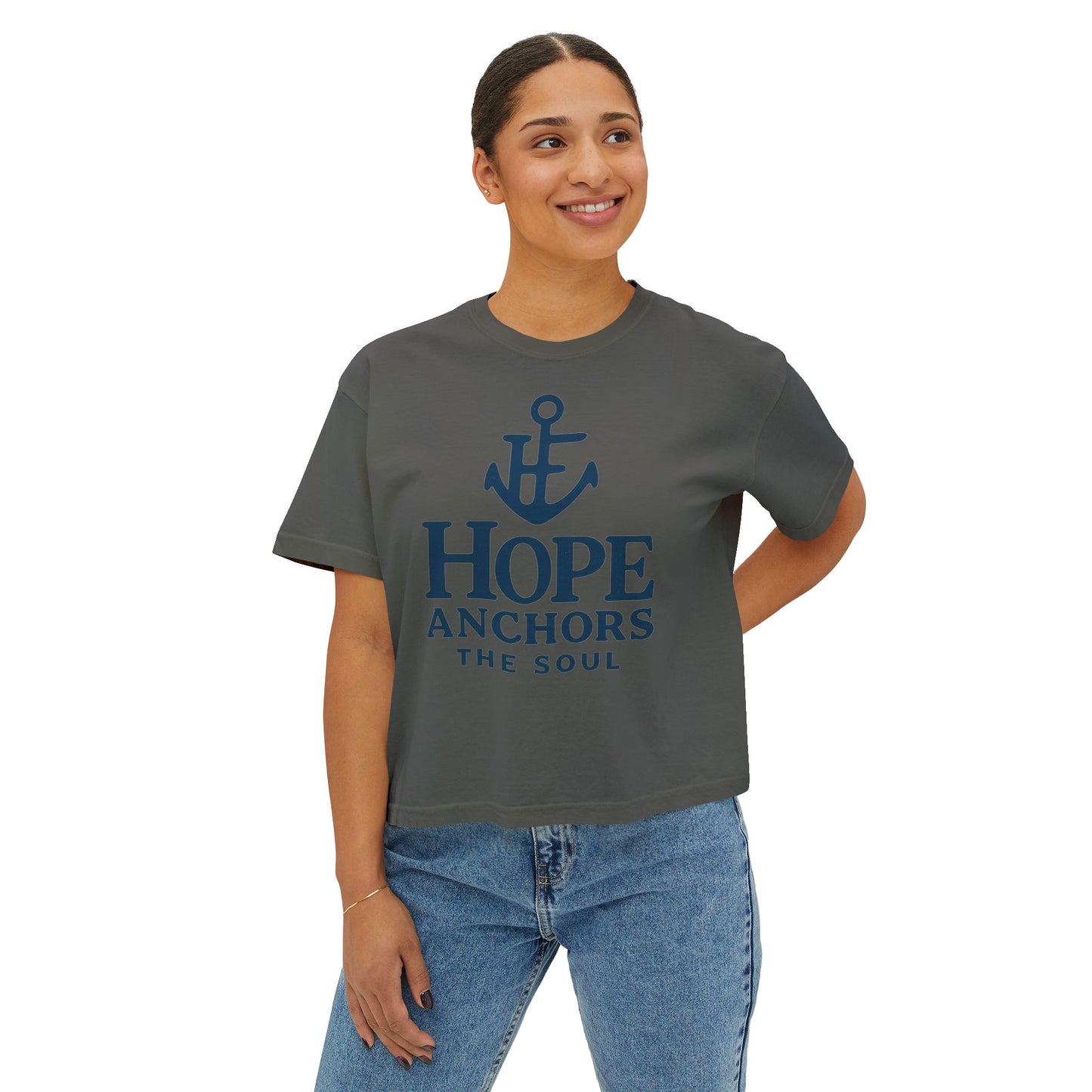 Hope Anchors the Soul Women's Boxy Tee, Casual Comfort Wear, Inspirational Fashion, Gift for Her, Summer Tee