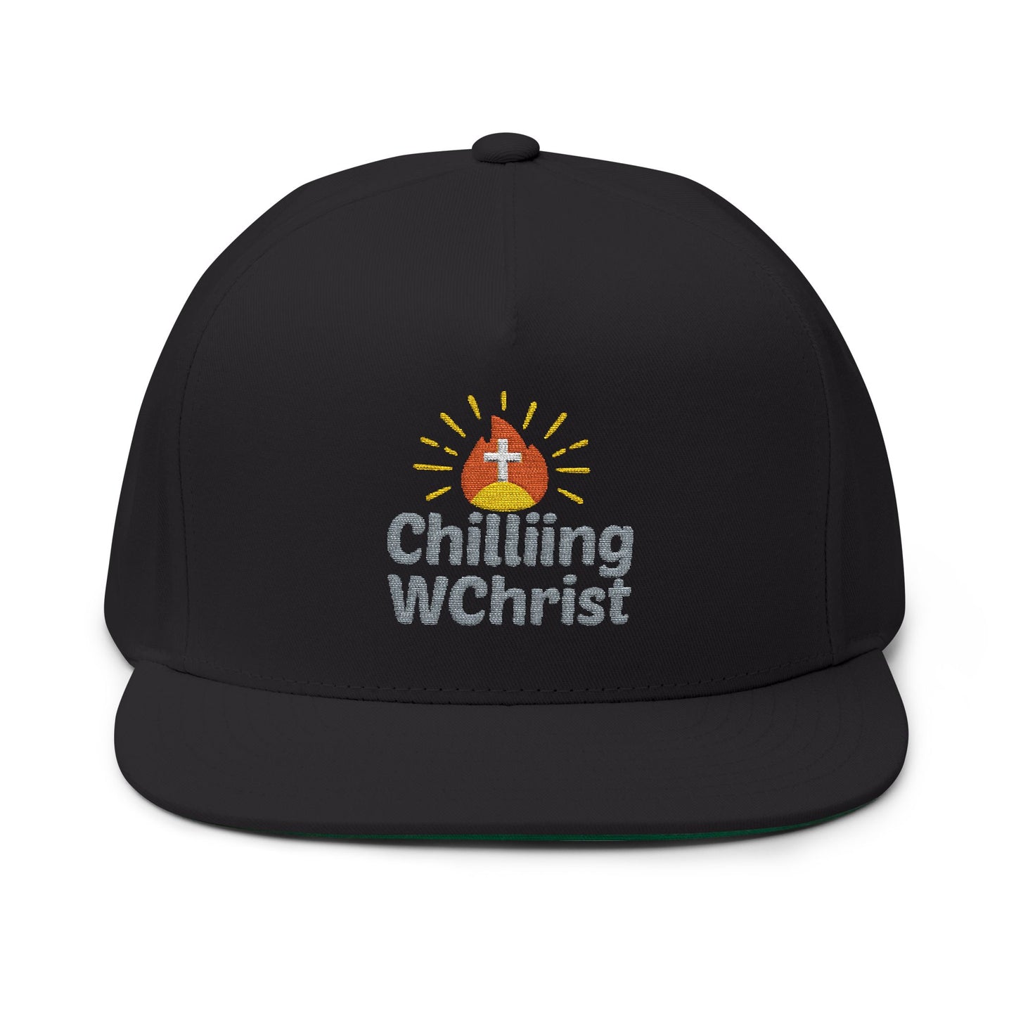 Embroidered Flat Bill Cap - 'Chilling WChrist' - Stylish Gift for Faith, Summer Festivals, Casual Wear, Outdoor Events, Everyday Fashion