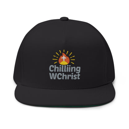Embroidered Flat Bill Cap - 'Chilling WChrist' - Stylish Gift for Faith, Summer Festivals, Casual Wear, Outdoor Events, Everyday Fashion