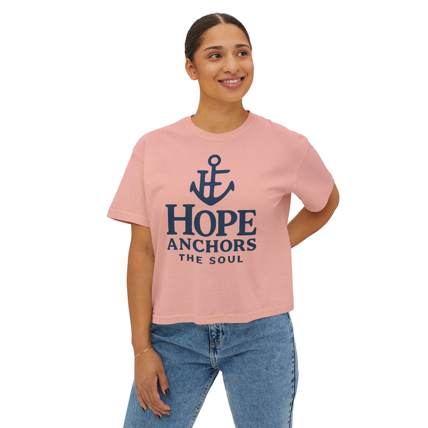 Hope Anchors the Soul Women's Boxy Tee, Casual Comfort Wear, Inspirational Fashion, Gift for Her, Summer Tee