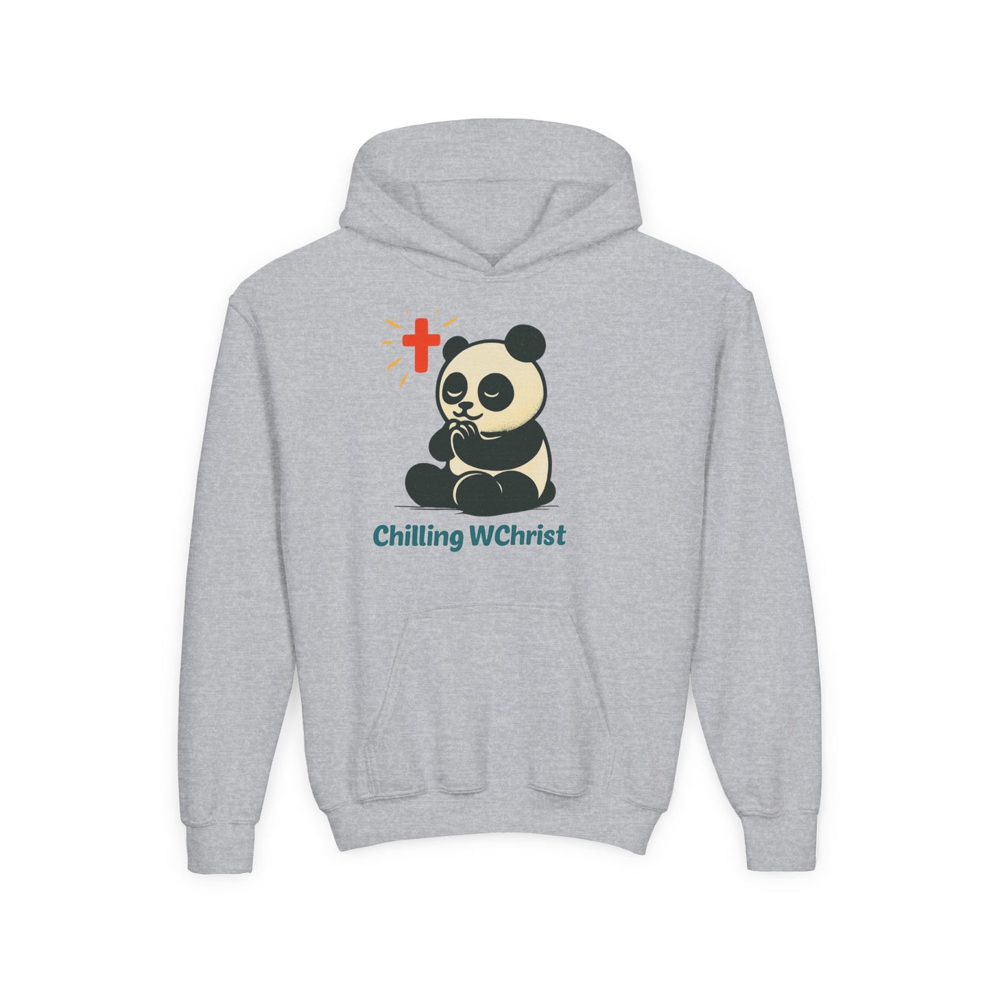 Youth Hoodie, Chilling WChrist Panda Sweatshirt, Cute Christian Gift, Kids Hooded Sweatshirt, Easter Outfit, Faith-Based Apparel