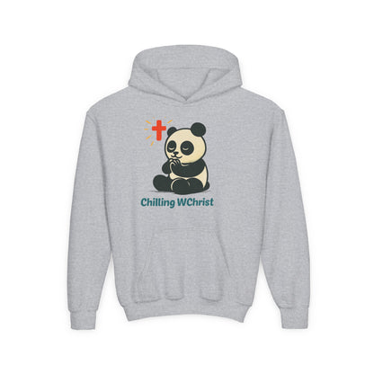 Youth Hoodie, Chilling WChrist Panda Sweatshirt, Cute Christian Gift, Kids Hooded Sweatshirt, Easter Outfit, Faith-Based Apparel