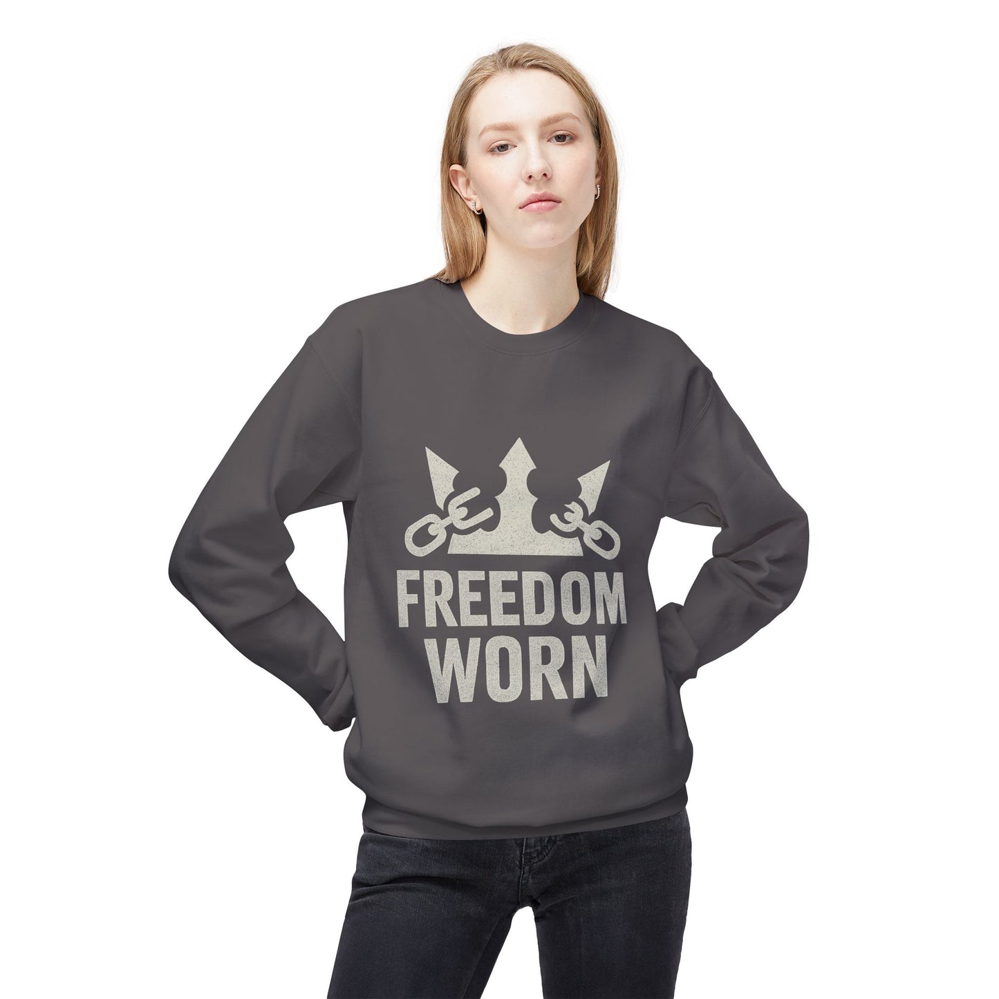 Freedom Worn Crewneck Sweatshirt - Cozy Unisex Fleece, Perfect for Casual Wear, Gift Ideas, Birthdays, Freedom Celebrations, [...]