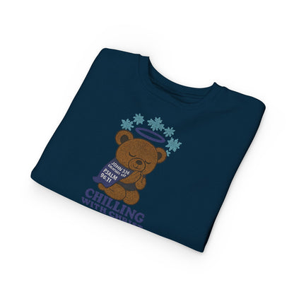 Toddler Christian Sweatshirt with Bear Design, Cute Kids Birthday Gift, Cozy Religious Apparel for Toddlers, Perfect for Christmas, Baptism