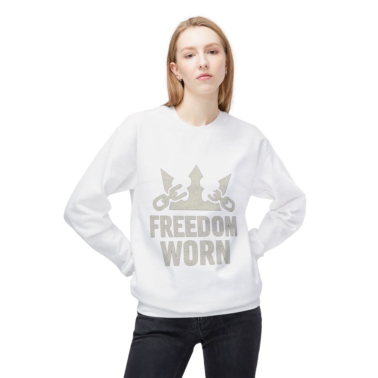 Freedom Worn Crewneck Sweatshirt - Cozy Unisex Fleece, Perfect for Casual Wear, Gift Ideas, Birthdays, Freedom Celebrations, [...]