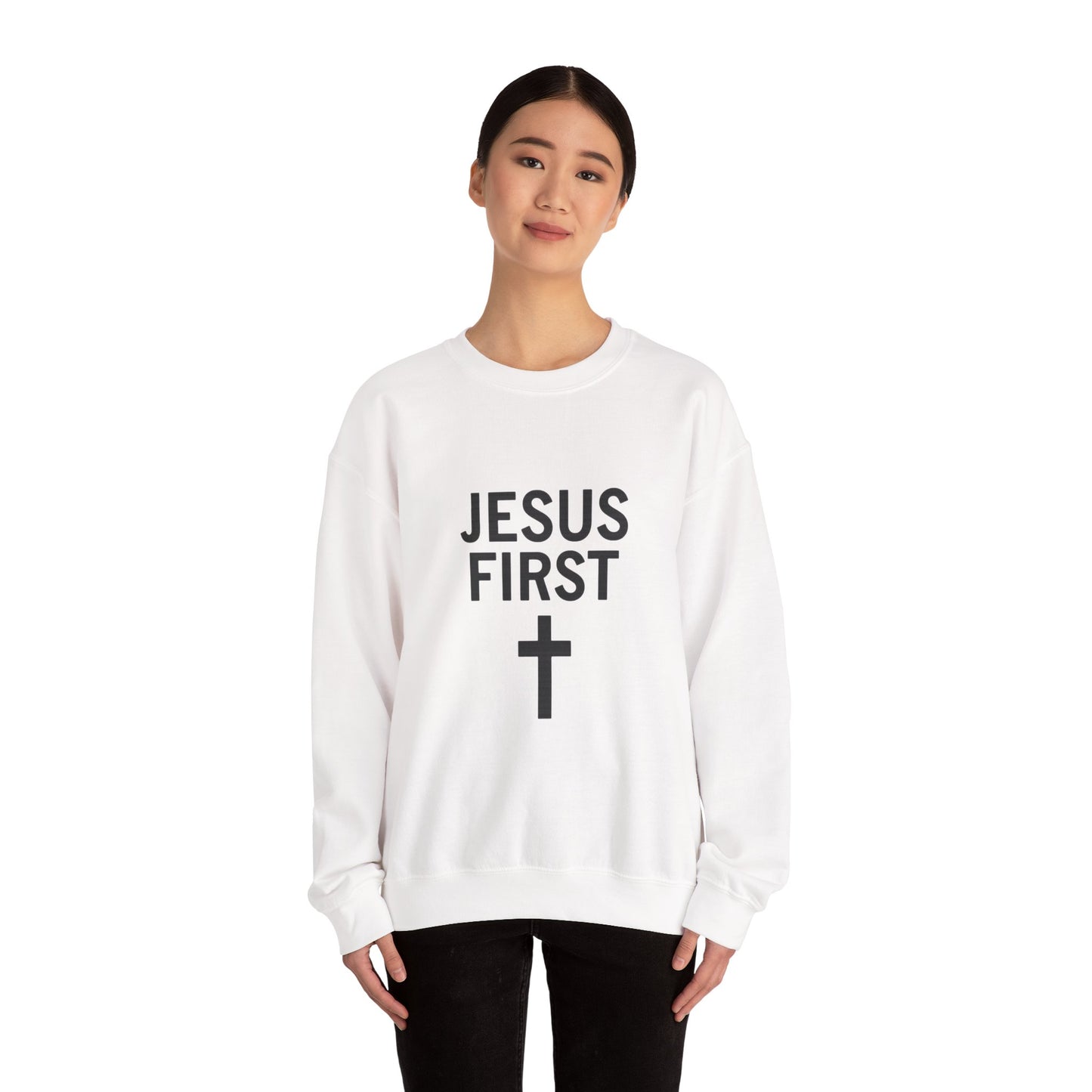 Faith-Inspired Unisex Crewneck Sweatshirt - Jesus First Graphic Top, Inspirational Gift, Christian Apparel, Everyday Wear, Cozy Outfit