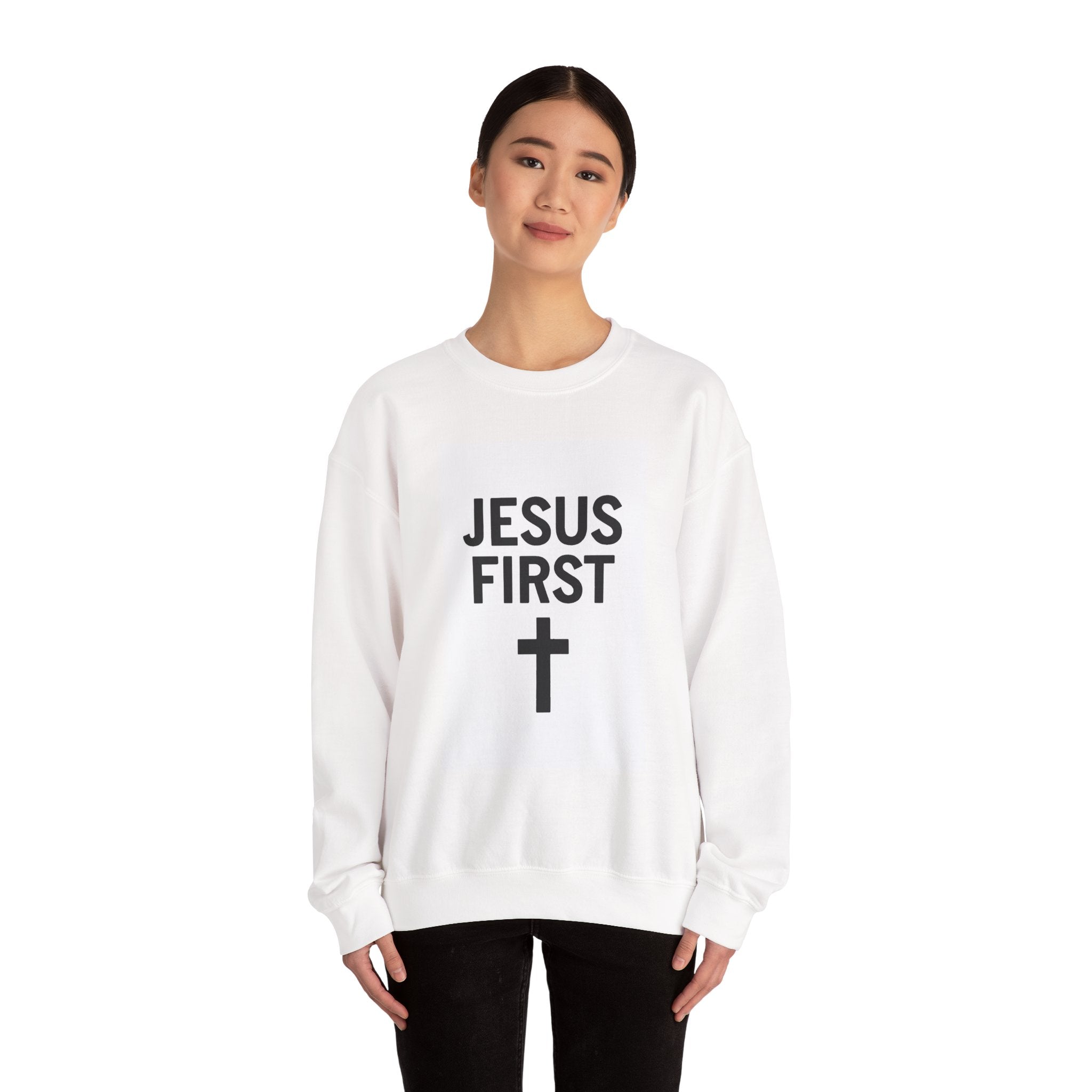 Faith-Inspired Unisex Crewneck Sweatshirt - Jesus First Graphic Top, Inspirational Gift, Christian Apparel, Everyday Wear, Cozy Outfit