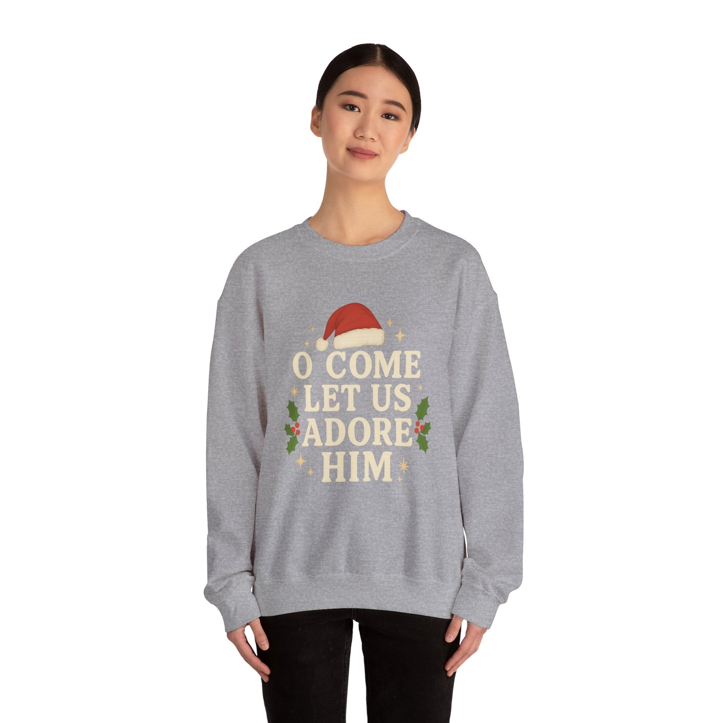 Christmas Sweatshirt "O Come Let Us Adore Him" Crewneck – Nativity Holiday Sweater