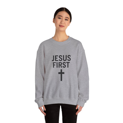 Faith-Inspired Unisex Crewneck Sweatshirt - Jesus First Graphic Top, Inspirational Gift, Christian Apparel, Everyday Wear, Cozy Outfit