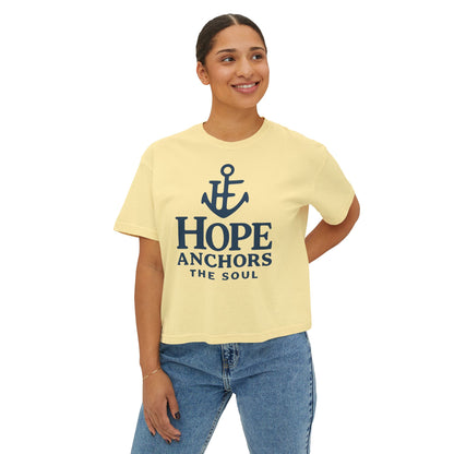 Hope Anchors the Soul Women's Boxy Tee, Casual Comfort Wear, Inspirational Fashion, Gift for Her, Summer Tee