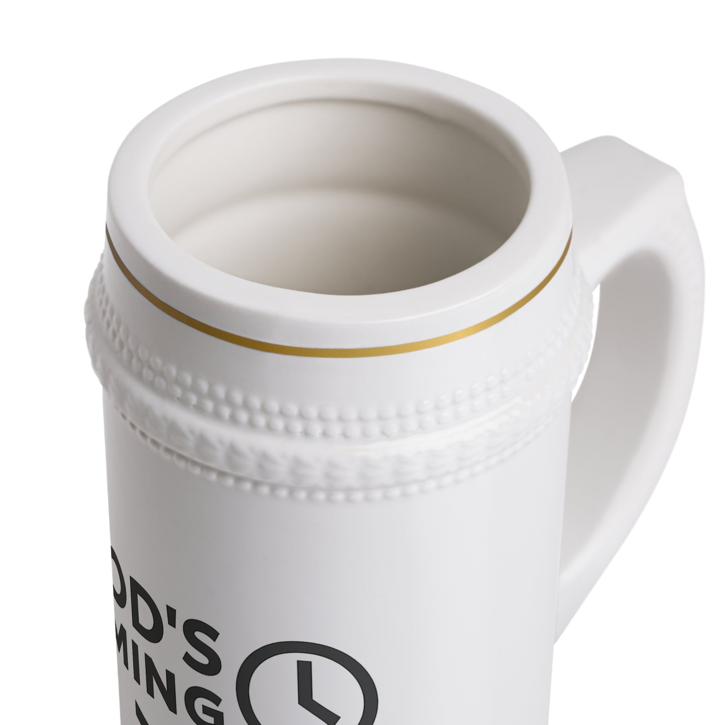 God's Timing Ceramic Beer Stein Mug, Unique Gift, Inspirational Drinkware, Home Bar Decor, Christian Mugs, Motivation