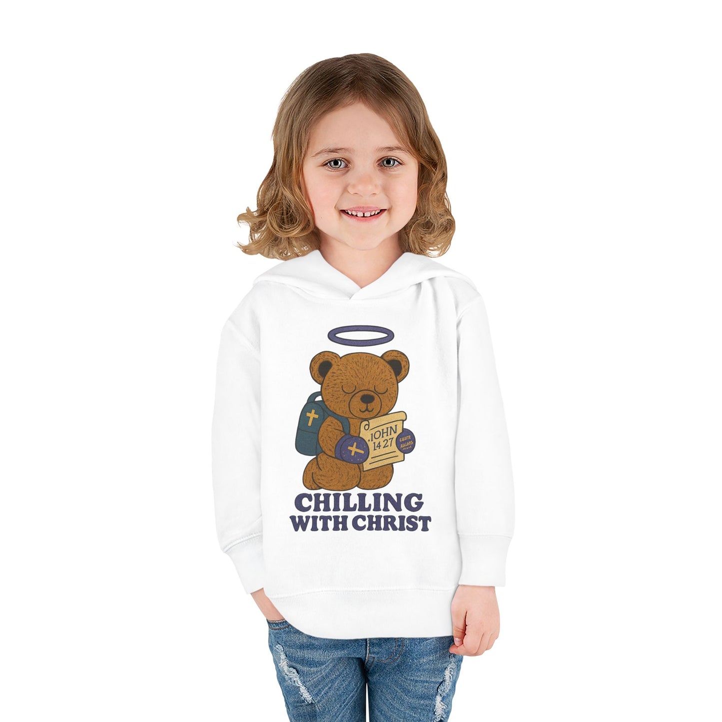 Toddler Fleece Hoodie with Chilling Bear Design - Cute, Comfy, Great for Kids, Winter Wear, Holiday Gift