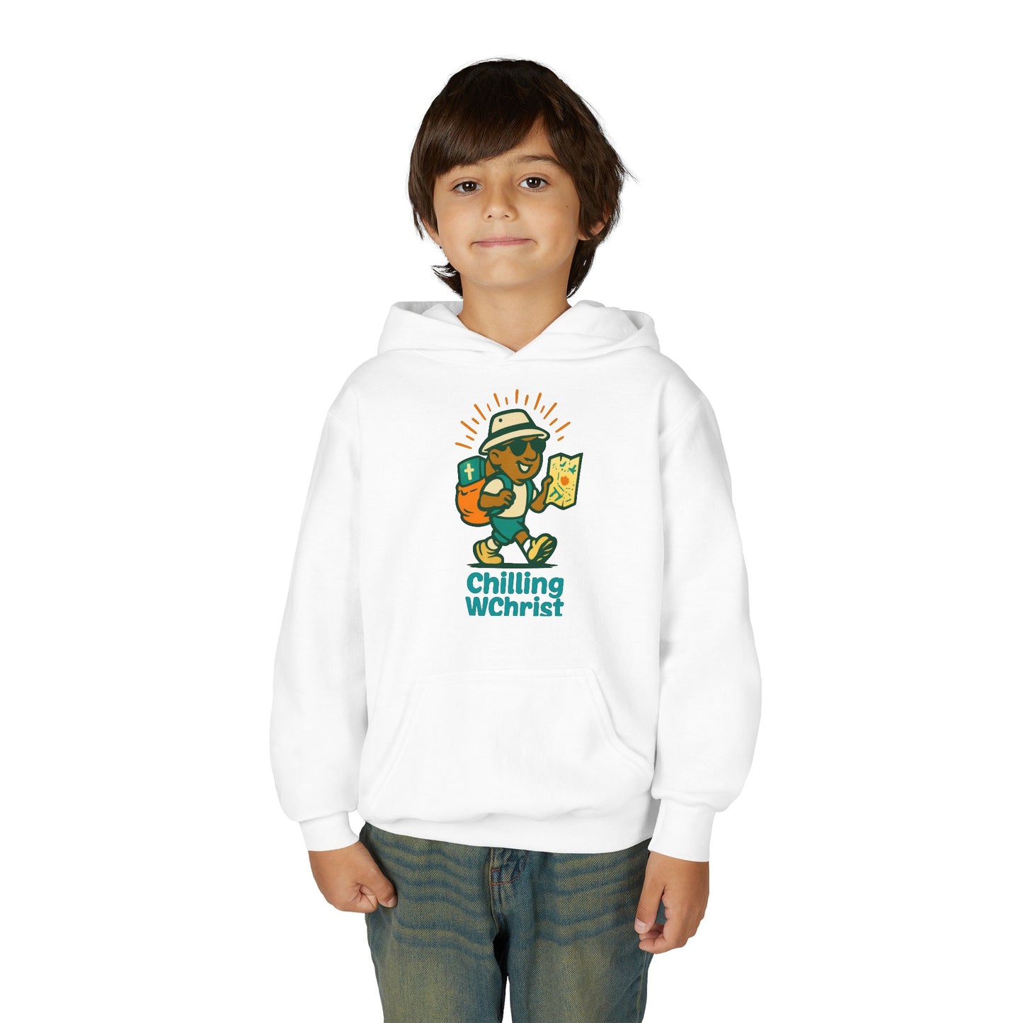 Chilling WChrist Youth Hooded Sweatshirt - Perfect for Christmas, Cozy Vibes, Gift for Kids, Festive Wear, Fun Casual Style