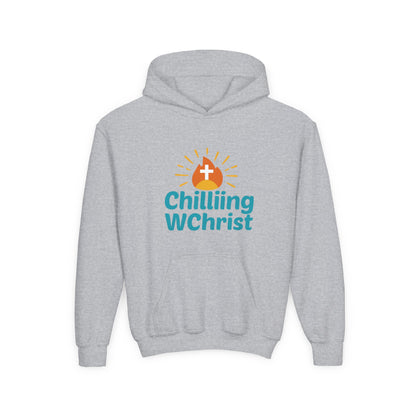 Youth Christian Hoodie - Chilling with Christ Sweatshirt - Faith Apparel, Religious Gift, Inspirational Clothing, Cozy Hooded Sweatshirt