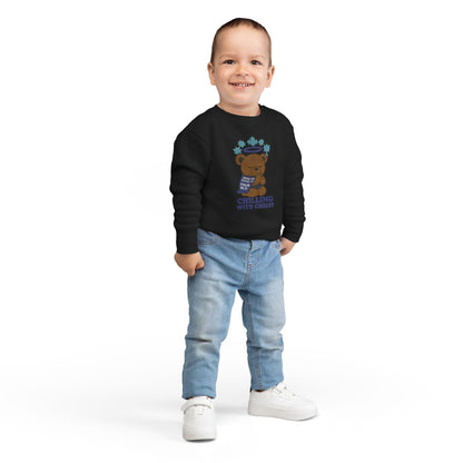 Toddler Christian Sweatshirt with Bear Design, Cute Kids Birthday Gift, Cozy Religious Apparel for Toddlers, Perfect for Christmas, Baptism