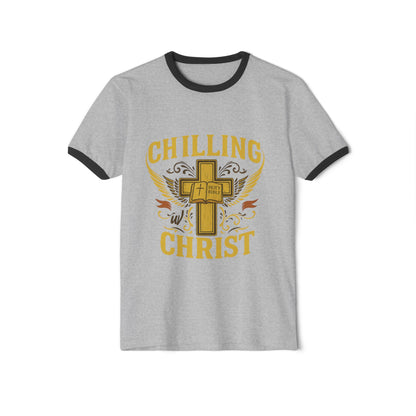 Chilling Christ Unisex Cotton Ringer T-Shirt, Faith Shirt, Christian Tee, Casual Cross Top, Inspirational Gift, Summer Style