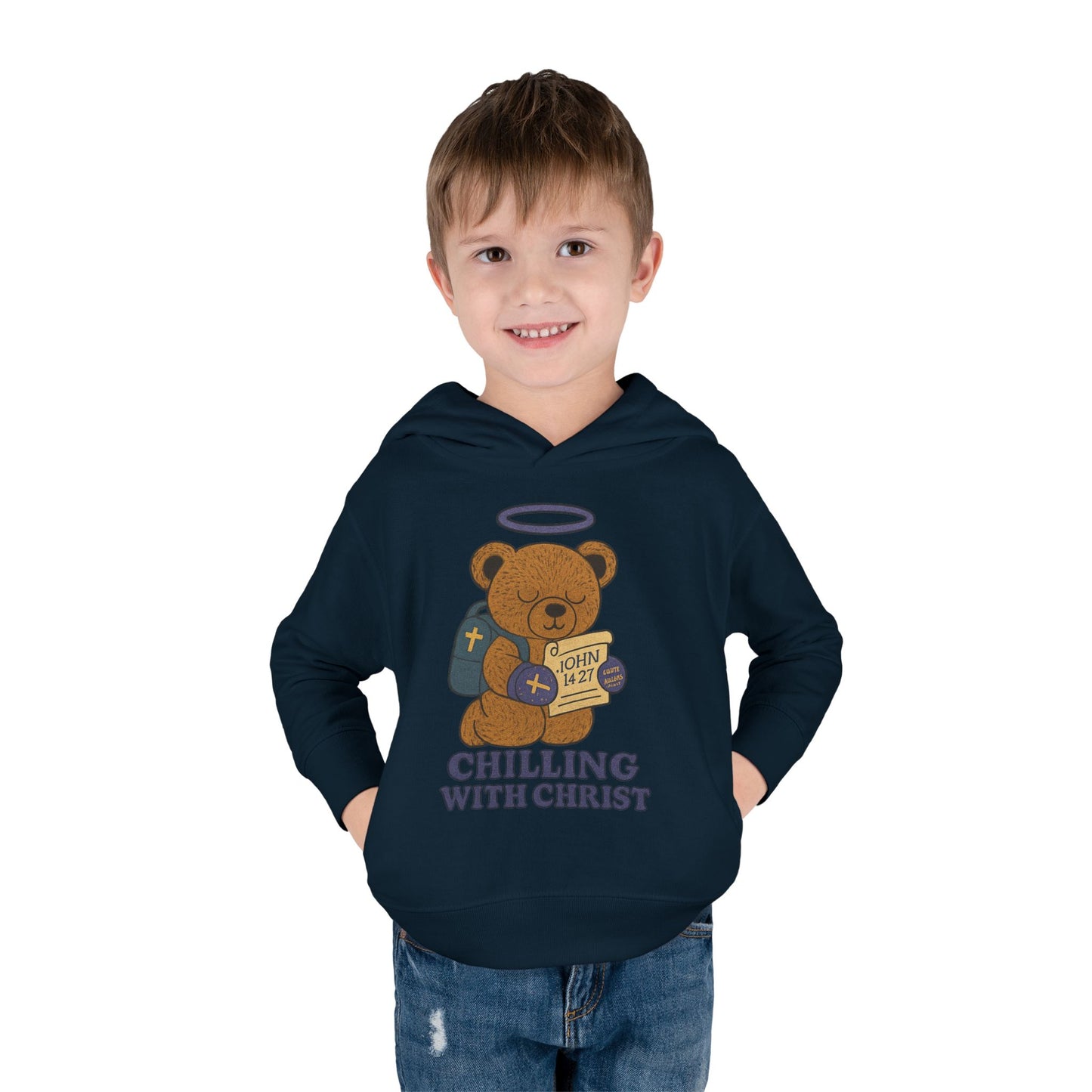 Toddler Fleece Hoodie with Chilling Bear Design - Cute, Comfy, Great for Kids, Winter Wear, Holiday Gift