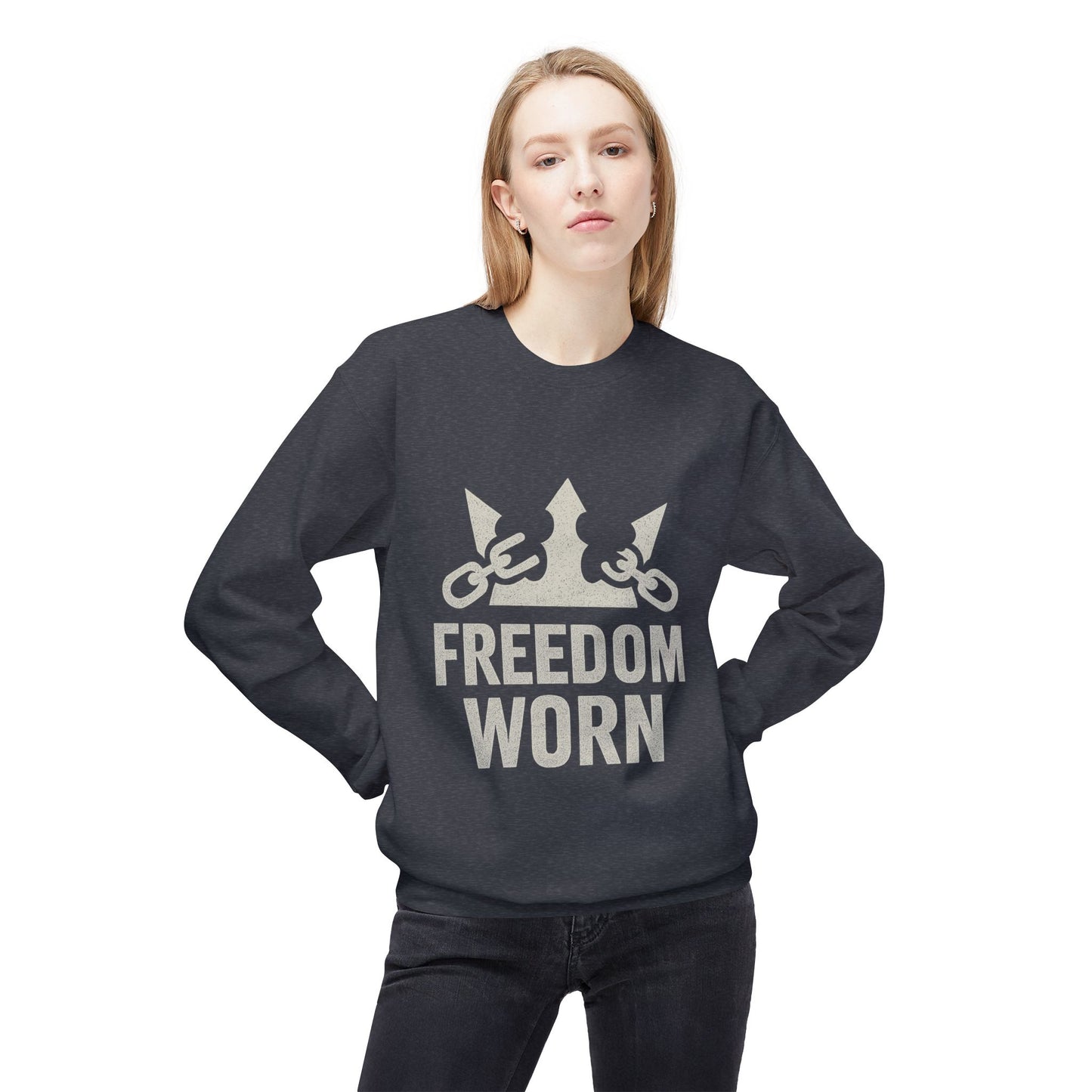 Freedom Worn Crewneck Sweatshirt - Cozy Unisex Fleece, Perfect for Casual Wear, Gift Ideas, Birthdays, Freedom Celebrations, [...]