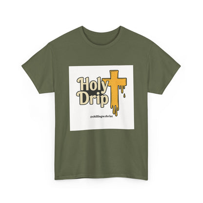 Holy Drip Unisex Heavy Cotton Tee, Funny Graphic Shirt, Christian Humor Gift, Trendy Casual Wear, Unique Religious Tee