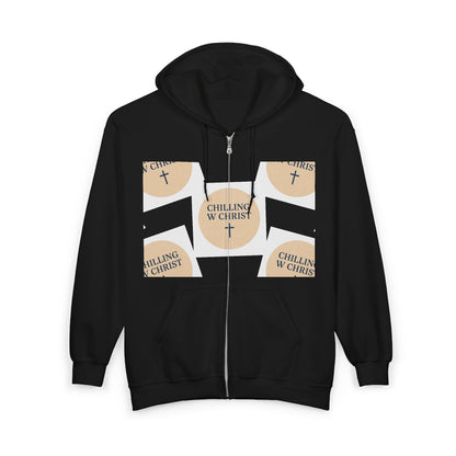 Chilling with Christ Full Zip Hoodie - Faith-Based. Comfortable Apparel for Every Day, Christian Faithwear, Gift Idea, Cozy Sweatshirt.