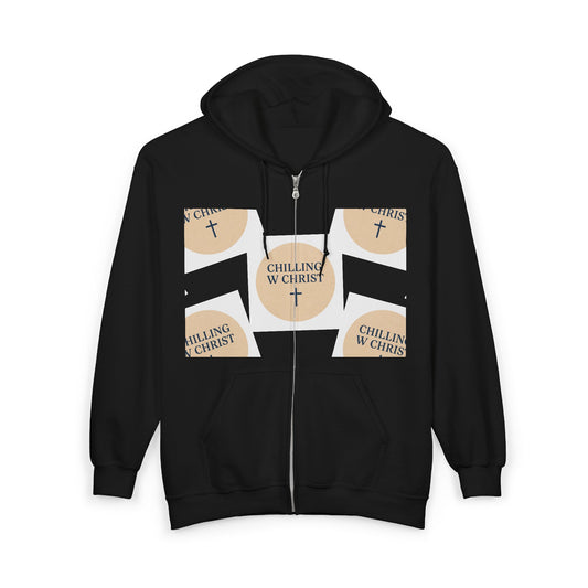 Chilling with Christ Full Zip Hoodie - Faith-Based. Comfortable Apparel for Every Day, Christian Faithwear, Gift Idea, Cozy Sweatshirt.