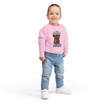 Toddler Christian Sweatshirt with Bear Design, Cute Kids Birthday Gift, Cozy Religious Apparel for Toddlers, Perfect for Christmas, Baptism