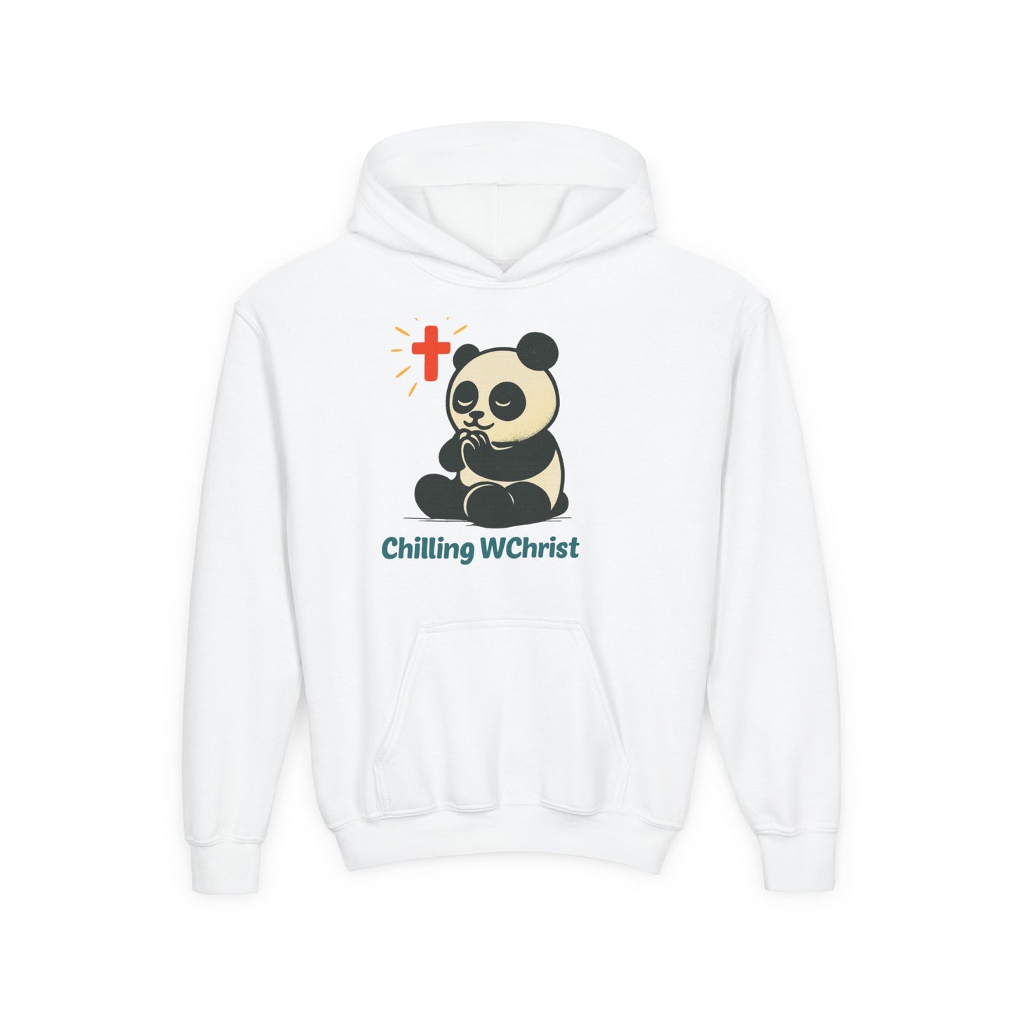 Youth Hoodie, Chilling WChrist Panda Sweatshirt, Cute Christian Gift, Kids Hooded Sweatshirt, Easter Outfit, Faith-Based Apparel