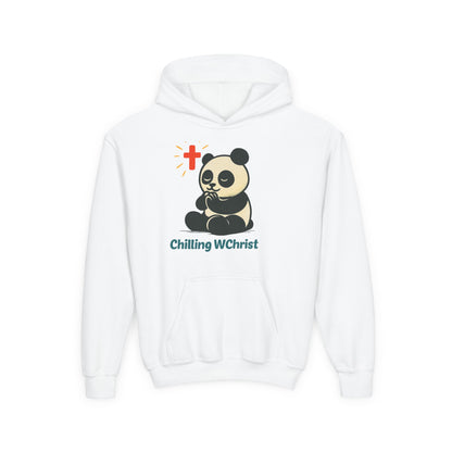 Youth Hoodie, Chilling WChrist Panda Sweatshirt, Cute Christian Gift, Kids Hooded Sweatshirt, Easter Outfit, Faith-Based Apparel
