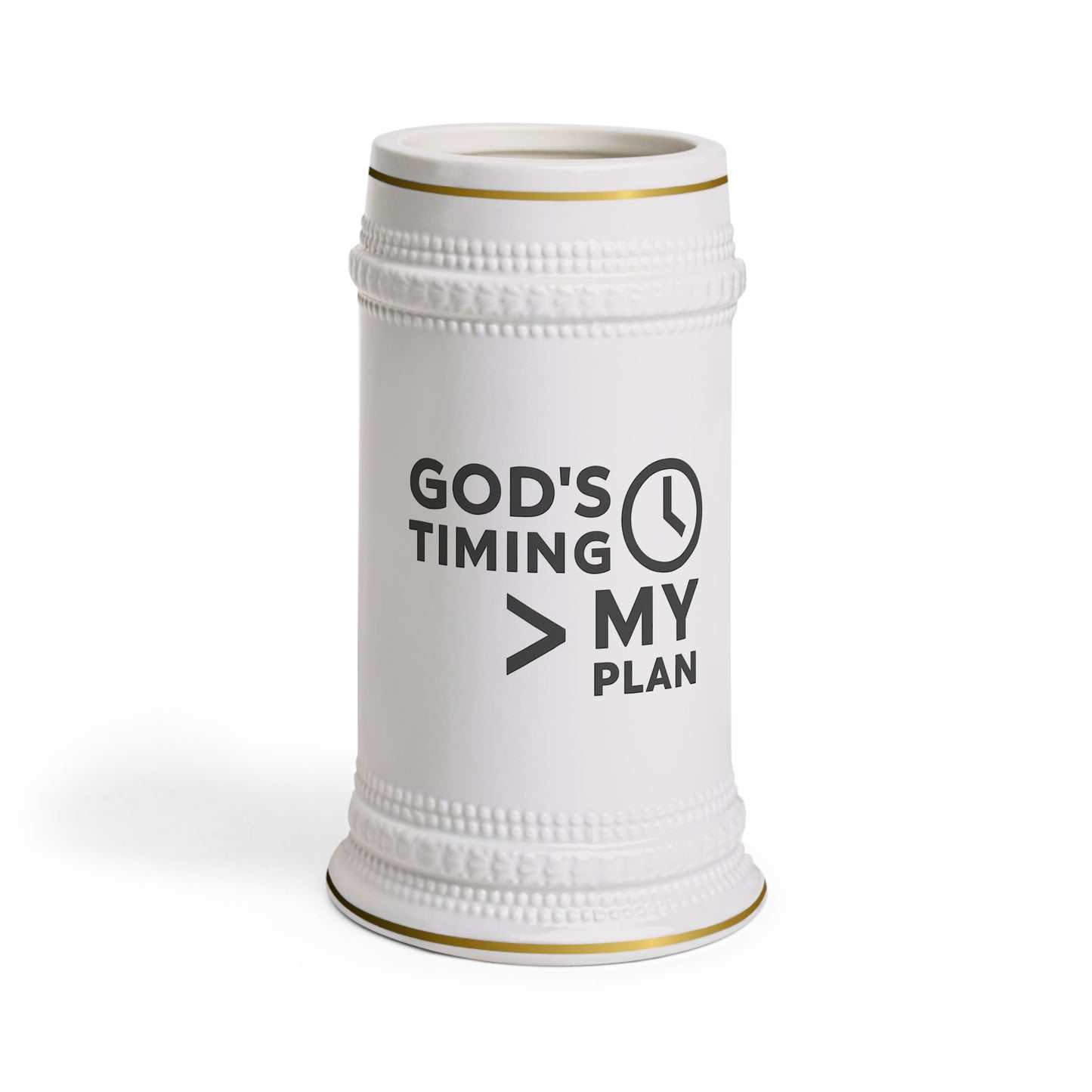 God's Timing Ceramic Beer Stein Mug, Unique Gift, Inspirational Drinkware, Home Bar Decor, Christian Mugs, Motivation