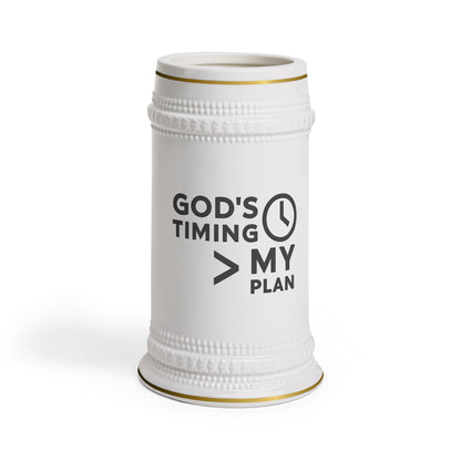 God's Timing Ceramic Beer Stein Mug, Unique Gift, Inspirational Drinkware, Home Bar Decor, Christian Mugs, Motivation